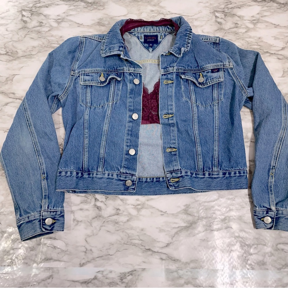 Vintage Tommy Jeans Cropped Denim Trucker Jacket Women’s Size Medium